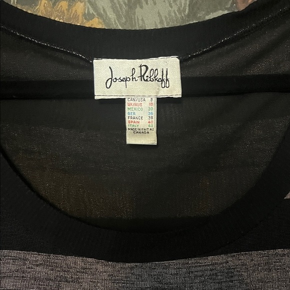 🇨🇦 Joseph Ribkoff Black and Beige Striped Handkerchief Hem Dress – Size 8 - Picture 2 of 5